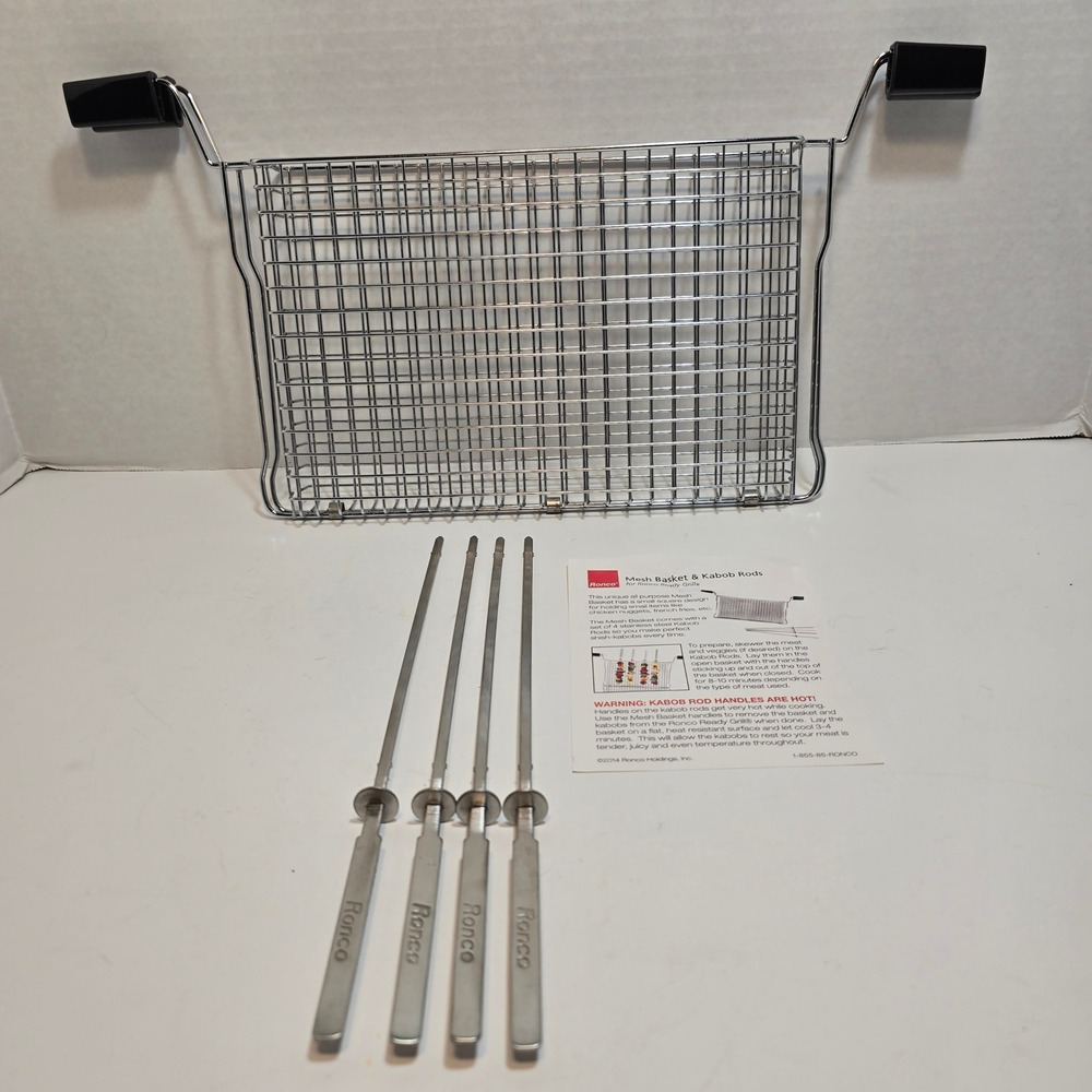 Ronco Mesh Basket‎ Kabob Skewers Rods Rotisserie Grilling Tools Stainless Steel